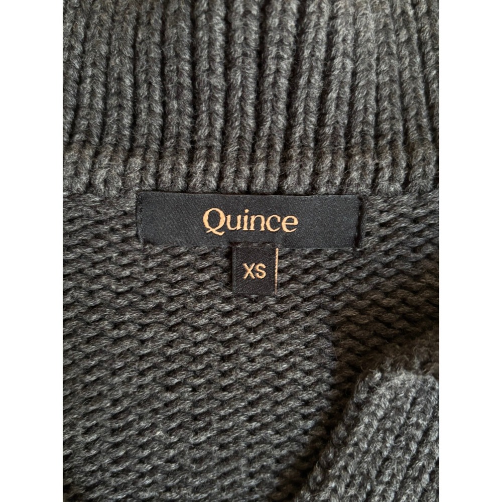 Quince Organic Cotton Striped Polo Sweater Charcoal Ivory XS Cropped V-Neck - Picture 5 of 10